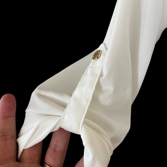 Calvin Klein Textured Roll Tab Button Down Soft White Blouse Women's Size XS New - Picture 4 of 6